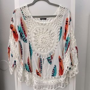 Vivid Importers of NY Embroidered Long sleeve blouse / coverup